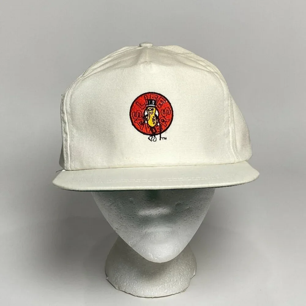 Vintage Mr. Peanut Life Savers Strap Back Trucker Hat Cap White Made in USA